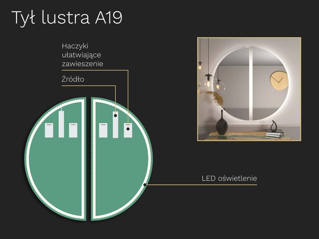 Nietypowe lustro LED z oświetleniem A19
