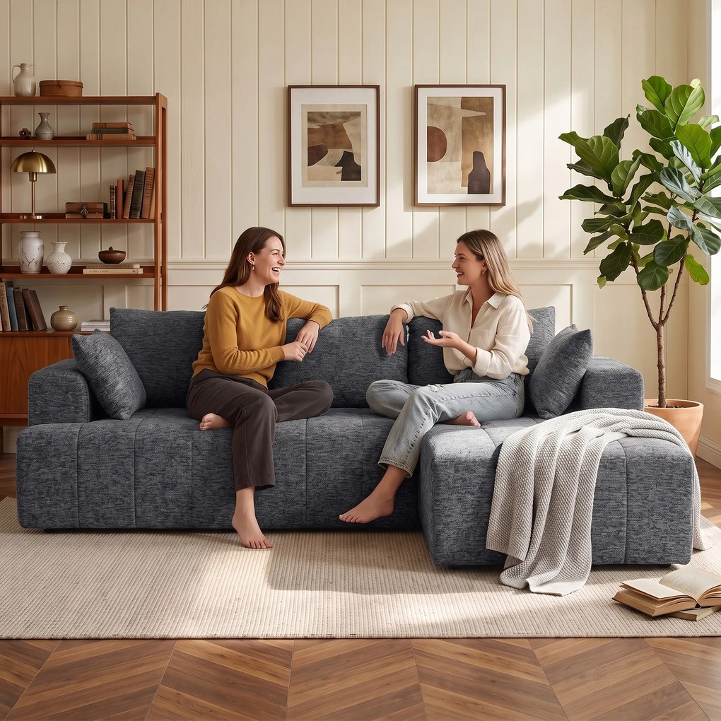 HOMCOM 3-osobowy narożnik w kształcie L z otomaną, przekształcalna sofa Chenille-Cloud z wkładem sprężynowym, szary | Aosom PL