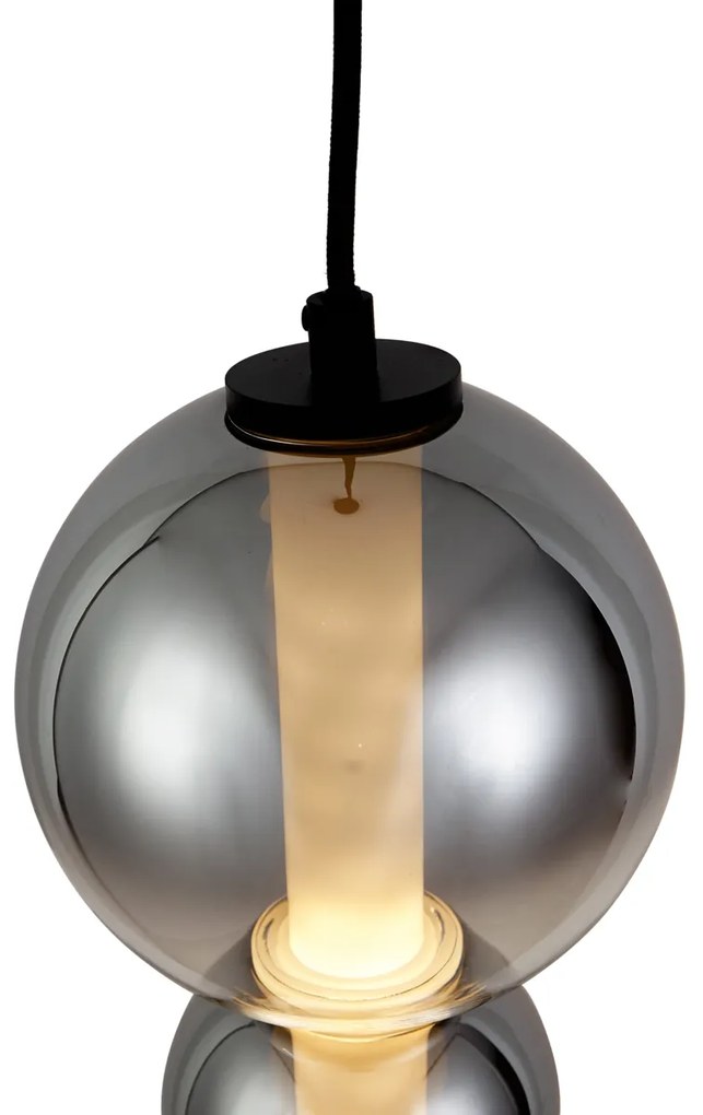 Lampa wisząca Art Deco czarna z przydymionym i przezroczystym szkłem 3-źródłowa z LED - Lizzy ArtDeco Oswietlenie wewnetrzne