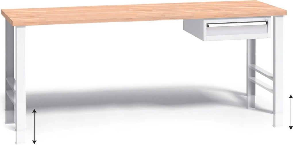 Stół warsztatowy z regulacją wysokości G3, 2000 x 685 x 840-1050 mm, 1x 1 szufladowy kontener, szary