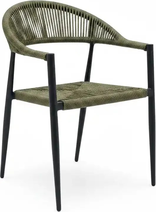 Krzesło Ogrodowe Grafitowe 56x60x78 cm Plecione Zielone Sznurki Nowoczesne