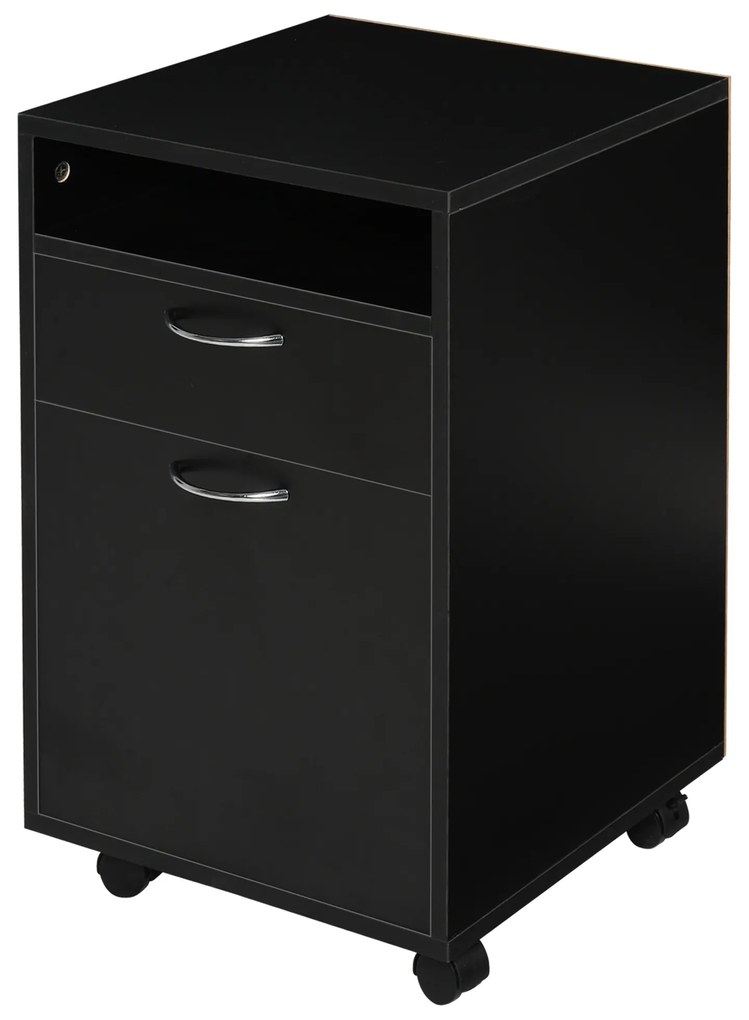 HOMCOM Kontener na kółkach z szufladami, 1 półka, 1 szuflada, 40 cm x 35 cm x 60 cm, Czarny