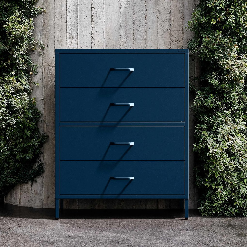 Komoda metalowa niska na nóżkach granatowa, 800x1015x400 mm: CARLA Modern