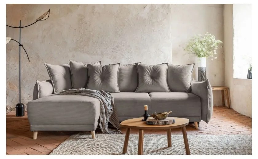 Jasnobrązowy sztruksowy rozkładany narożnik (strona zmienna) Lazy Lukka – Miuform