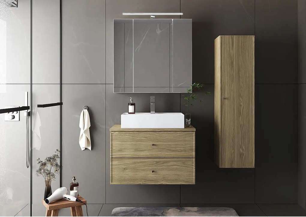 Zestaw do Łazienki 80cm Szafka z Blatem Dąb Olejowany Marco