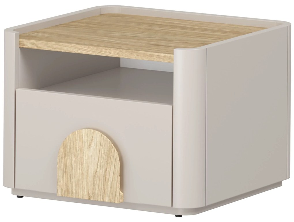 Szafka nocna Amilio z szufladą 50 cm - kaszmir / dąb olejowany / uchwyty dąb jasny