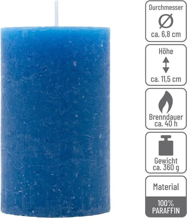 Zestaw świec rustykalnych, 11,5 cm, Ø 6,8 cm, niebieskie 6