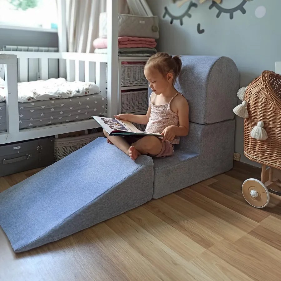 Piankowy zestaw do zabawy z suchym basenem 90x30cm, plac zabaw dla dziecka, 4 elementy, welurowy, jasnoszary, piłki: piłki do wyboru - meowbaby®