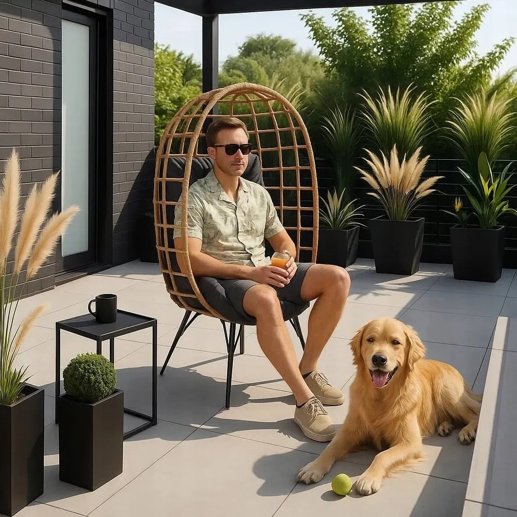 Fotel ogrodowy typu kokon Madison, szary, stojący