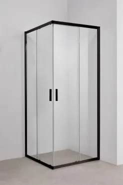 Kwadratowa Kabina Prysznicowa Z Drzwiami Przesuwnymi, Szkłem Hartowanym 6 Mm I Aluminium Brent Transparent & Czarny Matowy & 80 X 80 X 195 Cm - Sklum