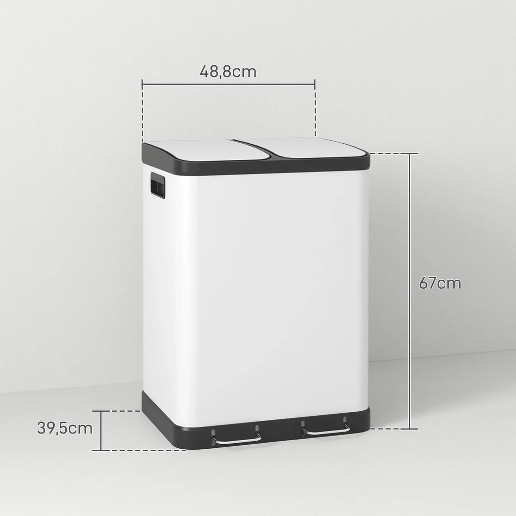 HOMCOM Kosz podwójny 2 x 30L, odporny na odciski palców, pedałowy, z wyjmowanymi pojemnikami, Szary | Aosom PL