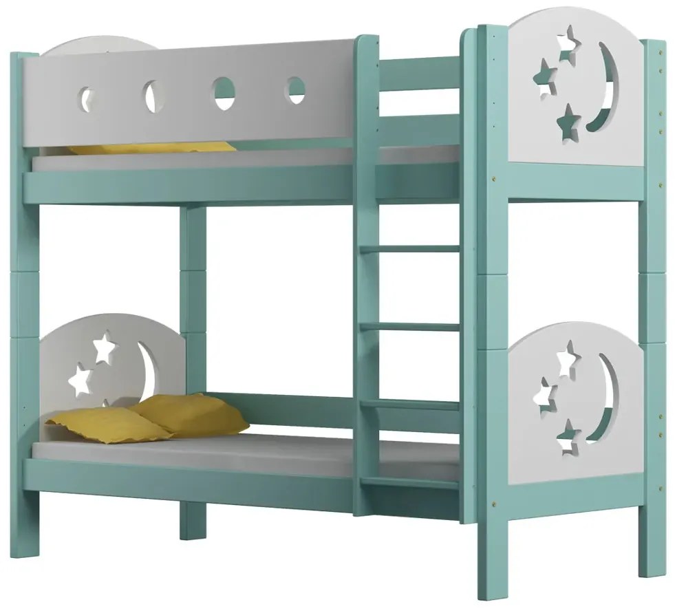 Piętrowe łóżko dla rodzeństwa z materacami, turkusowy P5-G41