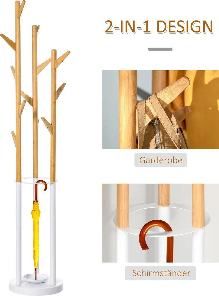 Homcom wieszak wolnostojący metalowy z naturalnym i białym wykończeniem 30.5x30.5x174.5cm | Aosom PL