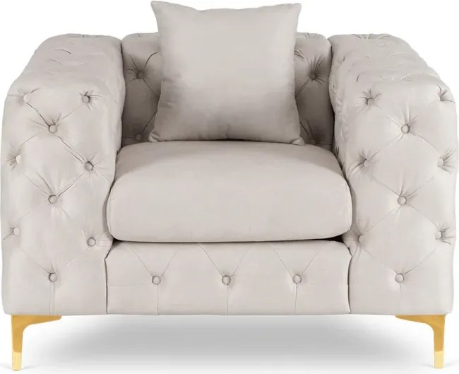 Fotel Wypoczynkowy SORRENTO 1S Kremowy Welurowy Nowoczesny Glamour