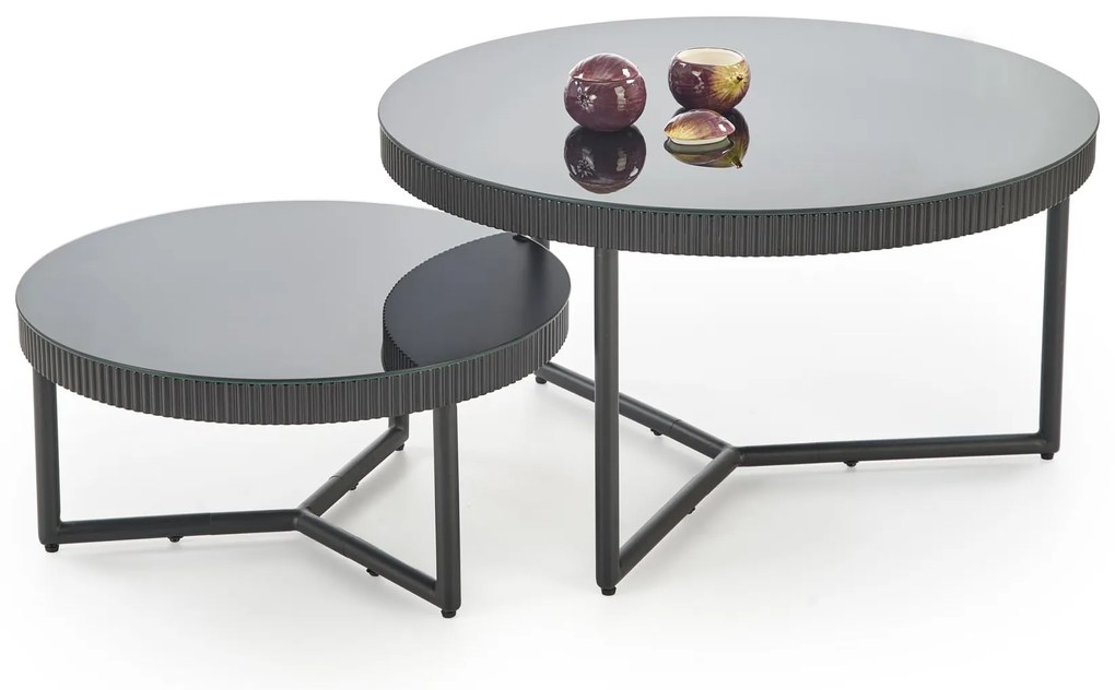 Okrągła czarna ława 60/30 cm szkło/MDF/stal COSMO S