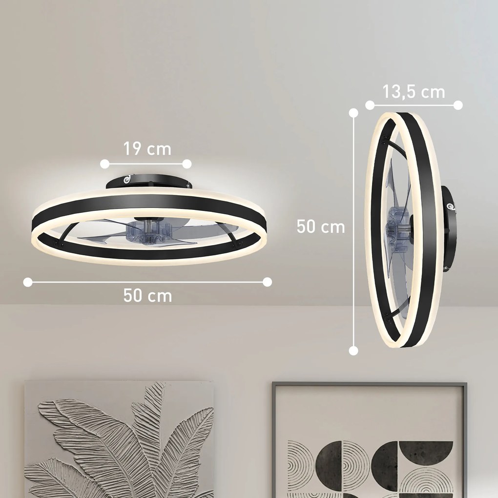HOMCOM Wentylator sufitowy z oświetleniem i pilotem, LED Wentylator sufitowy z 3 temperaturami barw, 6 prędkościami, 50 cm | Aosom PL