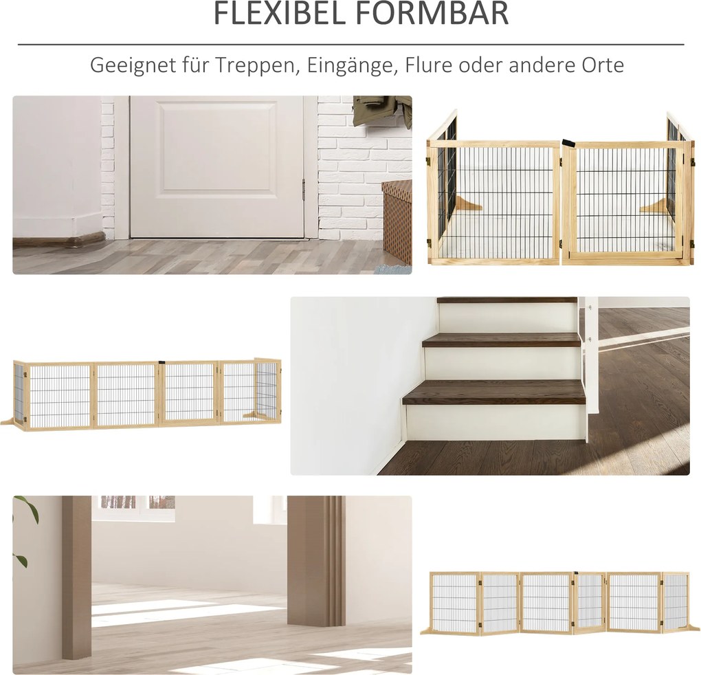 PawHut Ogrodzenia Dla Bydla - Ogrodzenie Dla Psów, Ogrodzenie Drewniane, Ogrodzenie Składane 432x36x70cm Drewno Sosnowe Naturalny | Aosom PL