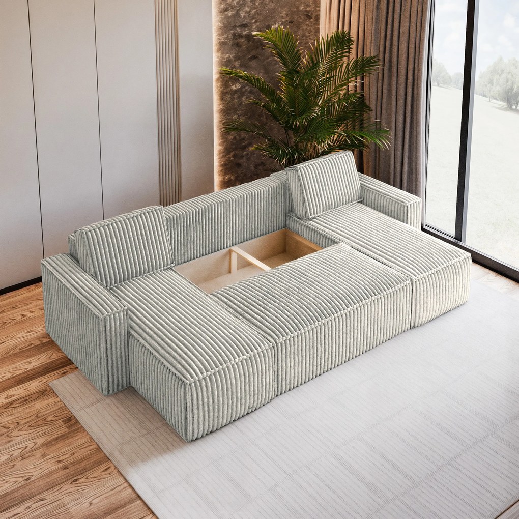 Masseno Narożnik PESANO z funkcją spania i pojemnikiem na pościel Narozniki U, Rozkładana sofa - Jasnoszary, TILIA 83