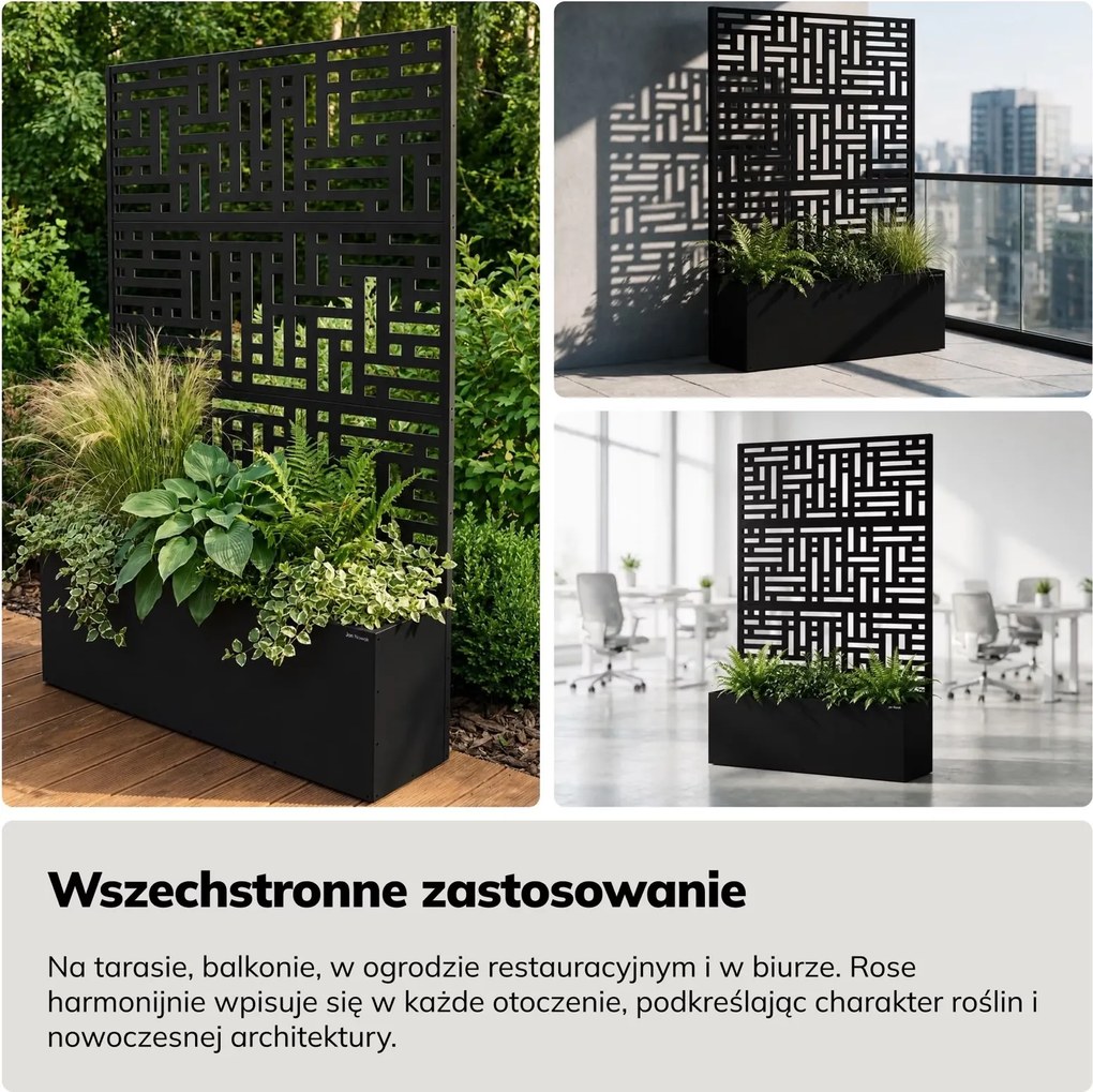 Pergola ogrodowa metalowa z donicą Rose 120 × 30 × 180 cm, kolor czarny