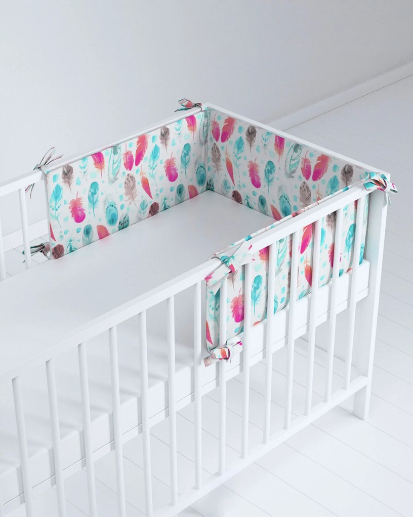 Ochraniacz do łóżeczka kolor niebieski tkanina wzorzysta