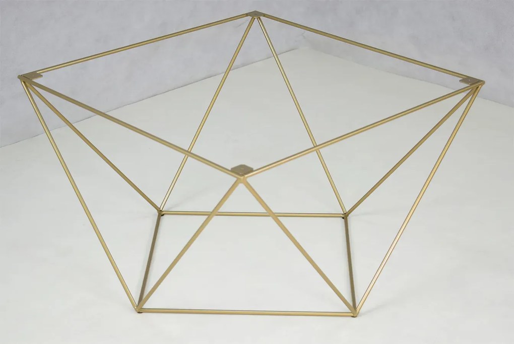 Minimalistyczny stolik kawowy dąb artisan + złoty - Mokita 4X