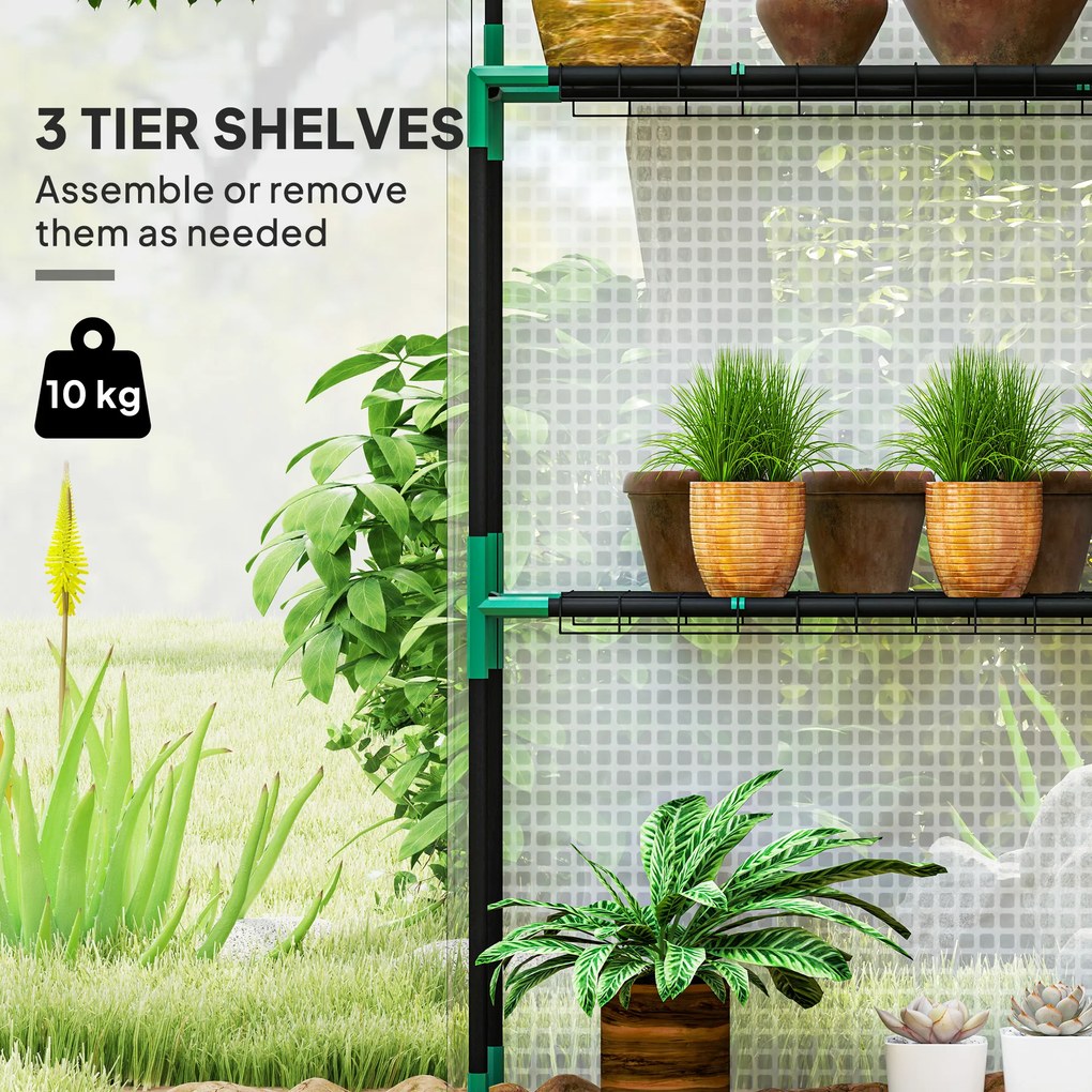 Outsunny Szklarnia z półkami, mini szklarnia, odporna na UV, okna z siatki, drzwi na zamek błyskawiczny, 143Dł x 74S x 190W cm, Biała