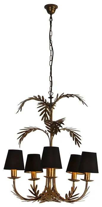Lampa wisząca złota z czarnym bawełnianym kloszem 5-światłowa - Botanica Rustykalny / Vintage Oswietlenie wewnetrzne