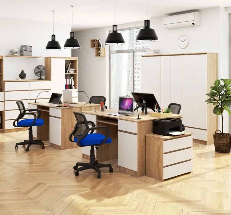 Nowoczesne biurko z szafkami dąb sonoma + biały S2-B40