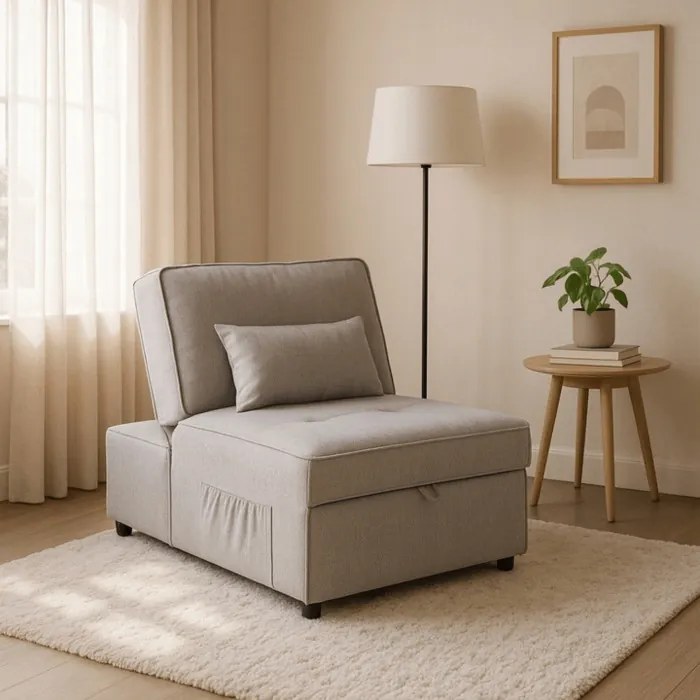 Fotel Wypoczynkowy Rozkładany IBERIS 80 cm Szary Tapicerowany Nowoczesny