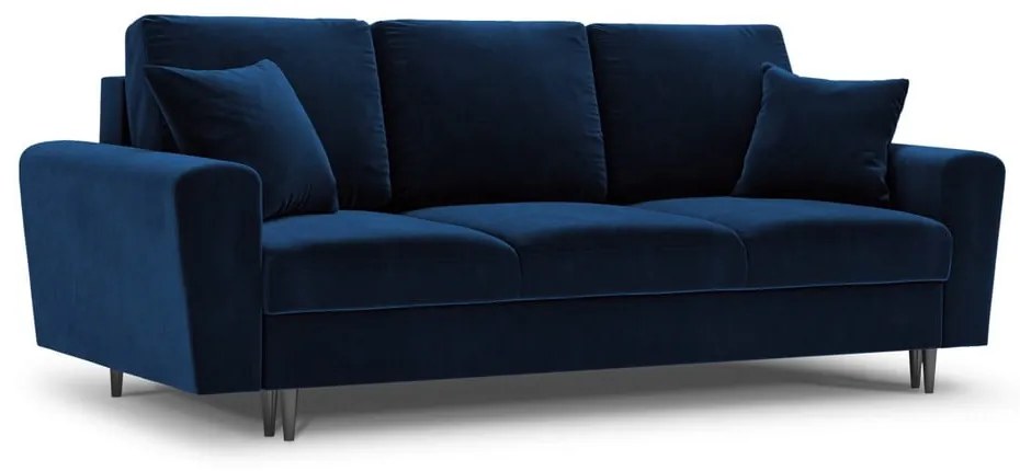 Niebieska aksamitna rozkładana/ze schowkiem sofa 235 cm Kyoto – Cosmopolitan Design