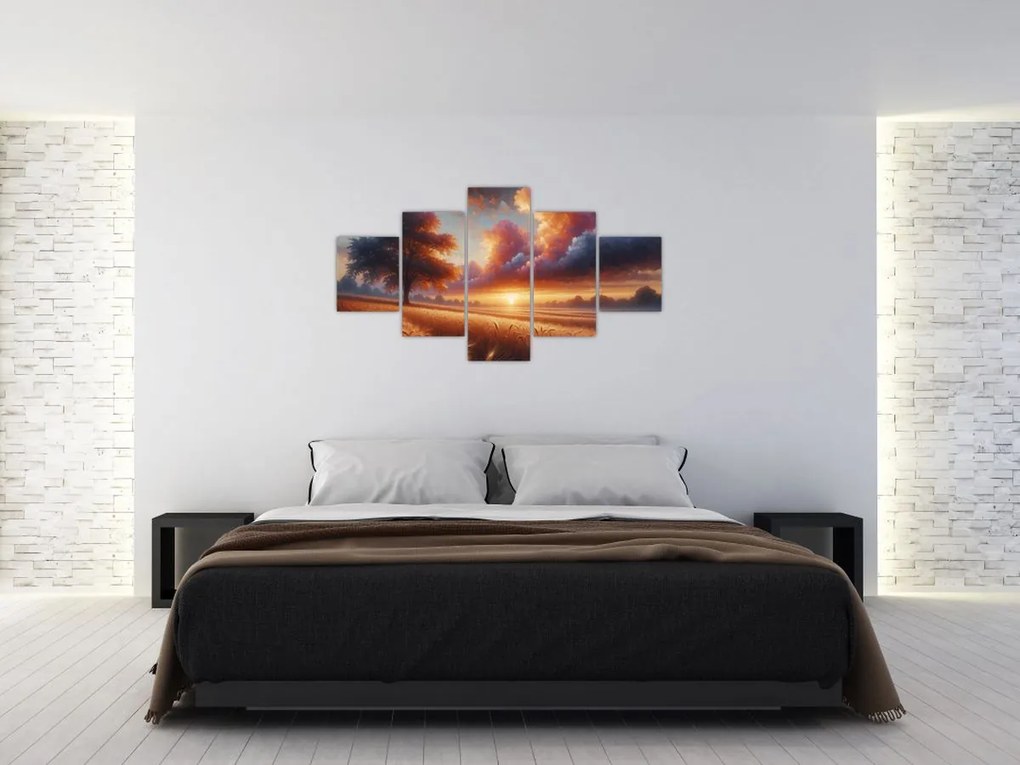 Obraz – Zachód słońca na polu (125x70 cm)