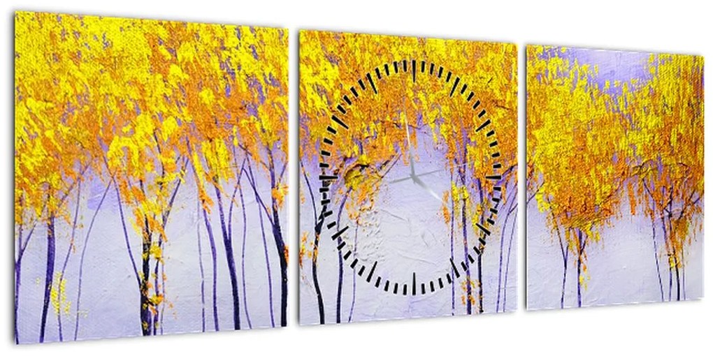 Obraz żółtych drzew (z zegarem) (90x30 cm)