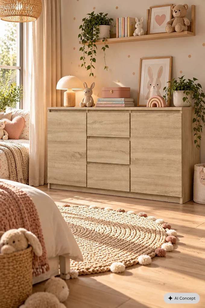 Z drzwiczkami komoda i szufladami sonoma dąb 120 cm D1-P69
