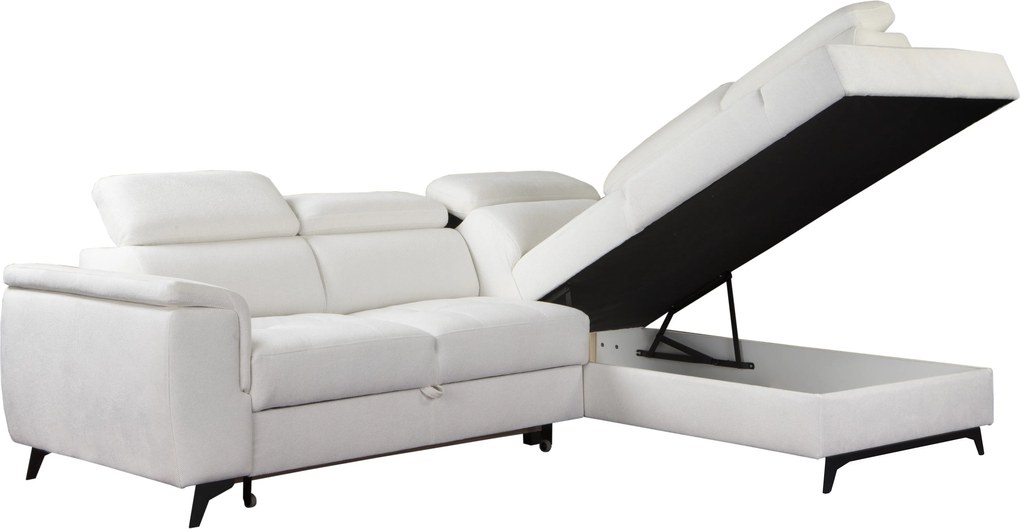 Masseno Narożnik VOLA z funkcją spania i pojemnikiem na pościel Narozniki L, Rozkładana sofa - Biały, BUBBLE 1