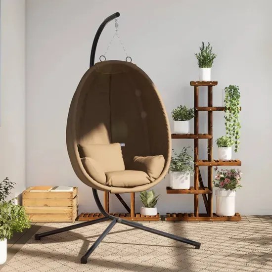 Wiszące krzesło kokon ze stojakiem w kolorze taupe N1-L10