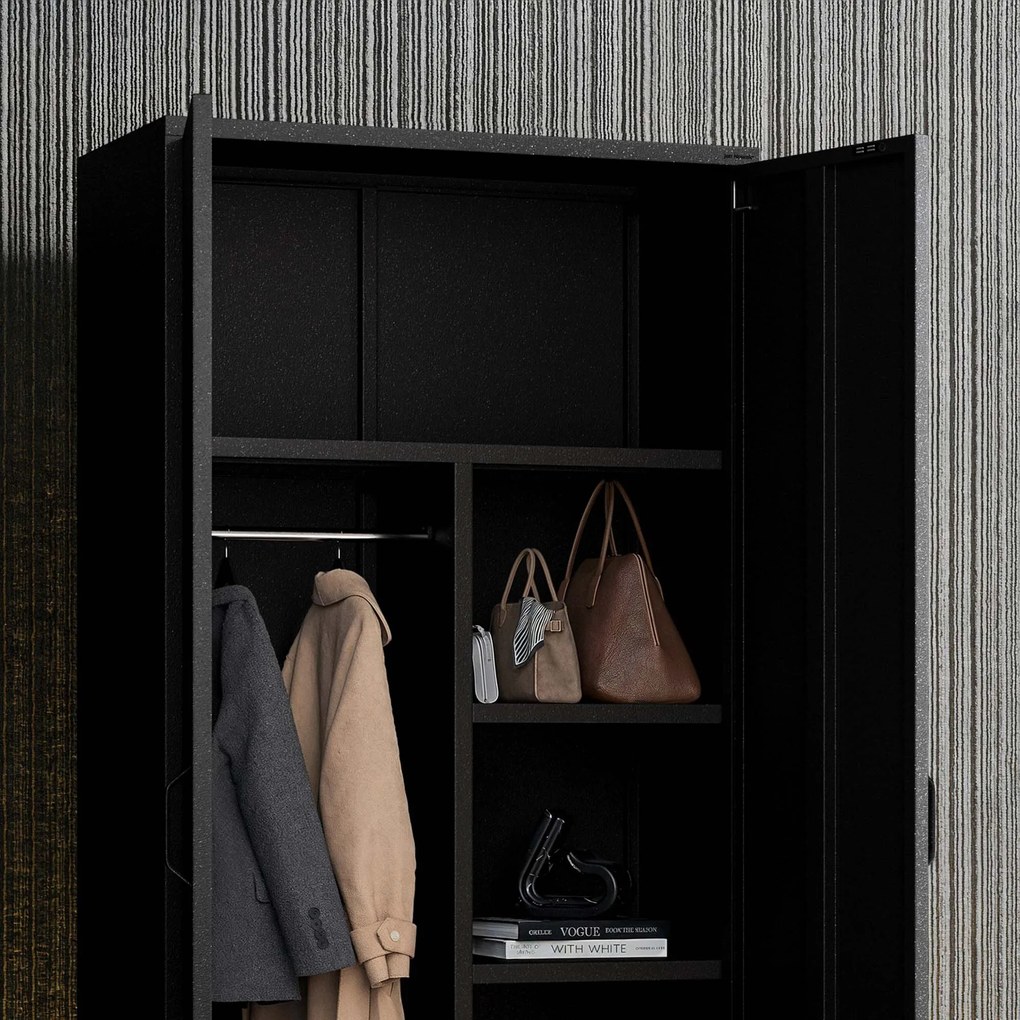 Szafa na ubrania metalowa loftowa czarna: Modern FLAVIO 800 x 1850 x 450 mm