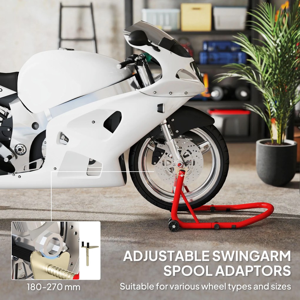 HOMCOM Stojak Motocyklowy Zestaw do Przedniego/Tylniego Koła Podnośnik Motocyklowy do 544 kg Stalowy Czerwony