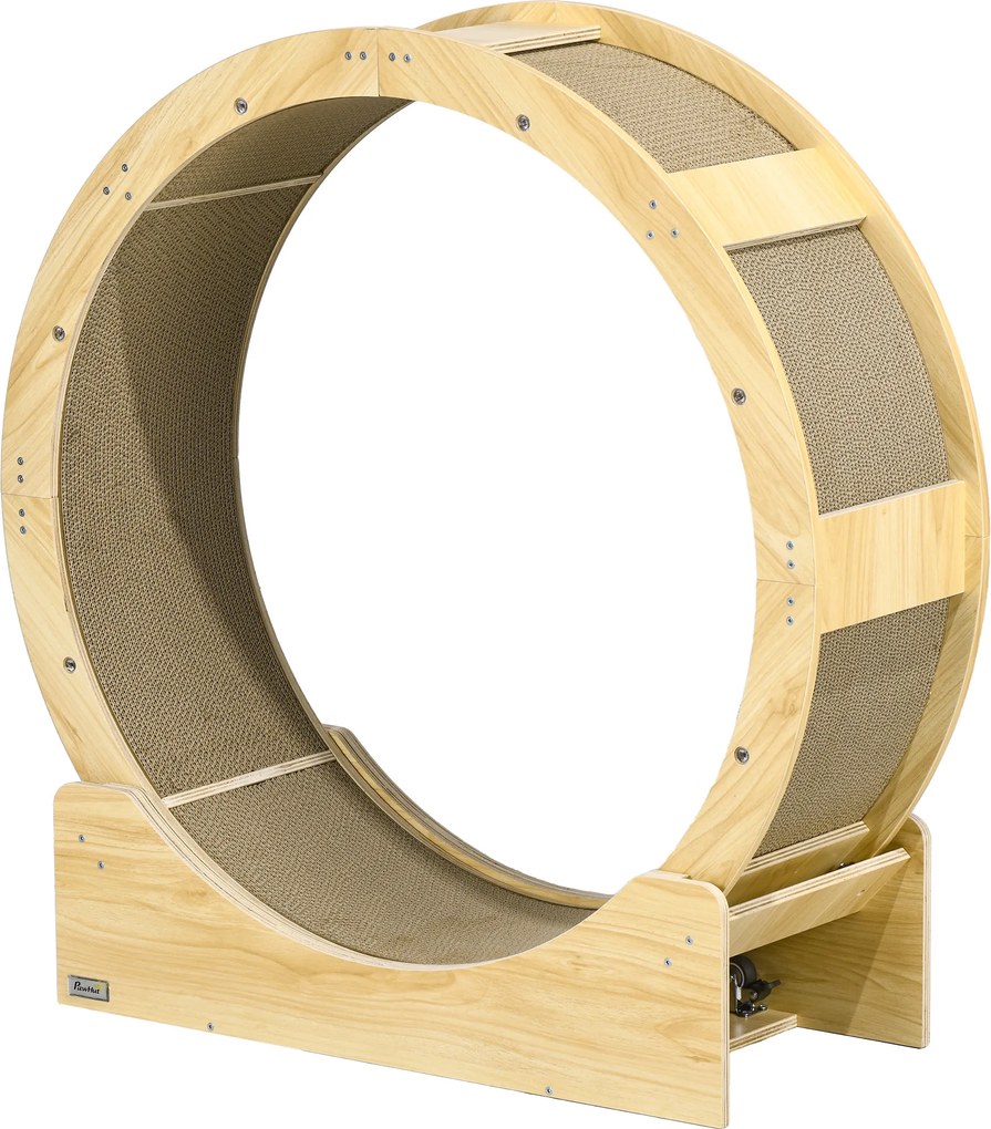 PawHut 91 cm Kocie Koło z Hamulcem, Drapakiem, Dąb