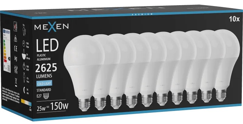 Mexen Nova 10x żarówka LED E27, A95, 25W, Zimna - 6500K, 2625 lm - L100-E27-2565-01x10