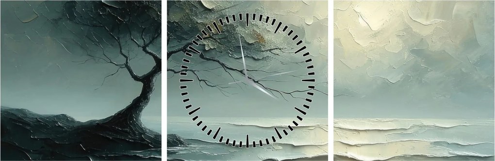 Obraz - Obraz olejny przedstawiający drzewo z oceanem (z zegarem) (90x30 cm)