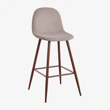 Zestaw 4 Wysokich Stołków Z Aksamitu Glamm Gris Topo & ↑75 Cm & Ciemne Drewno - Sklum