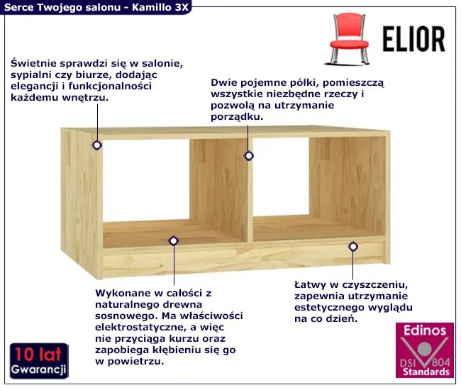 Drewniany prostokątny stolik kawowy E1-W11