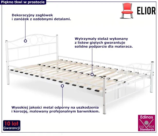 Białe metalowe łóżko z zagłówkiem 120x200 - Lorix