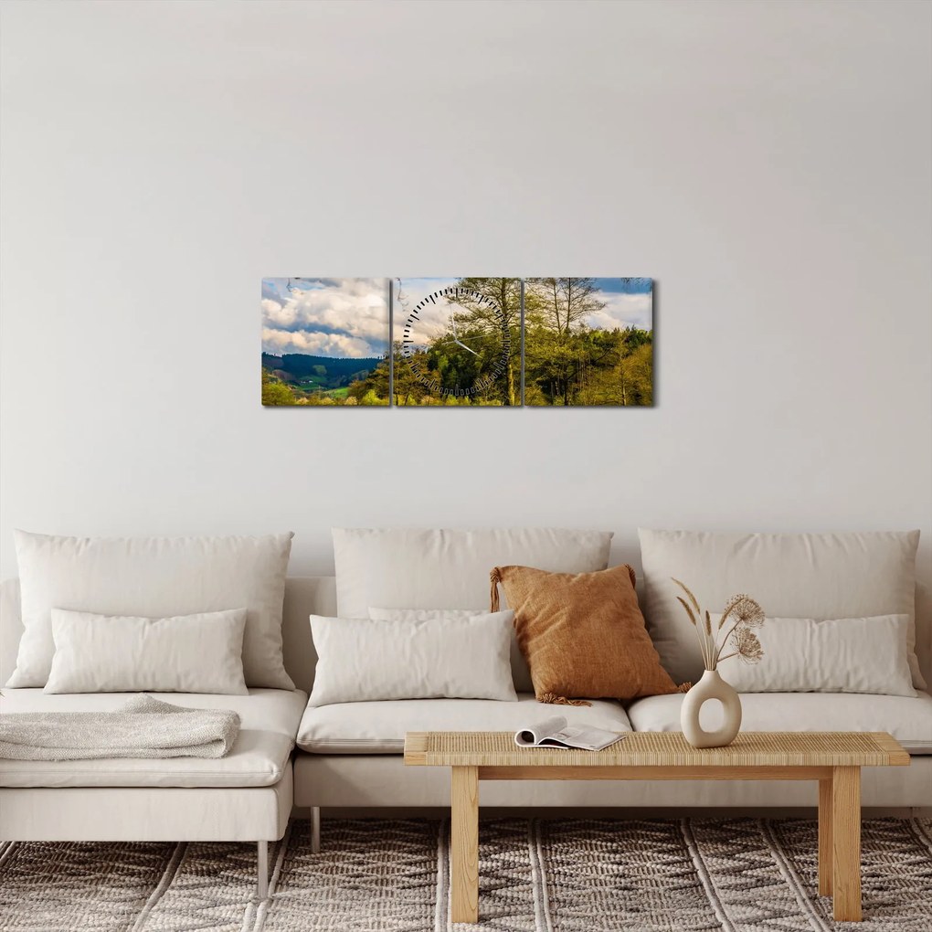 Obraz łodzi nad jeziorem (z zegarem) (90x30 cm)