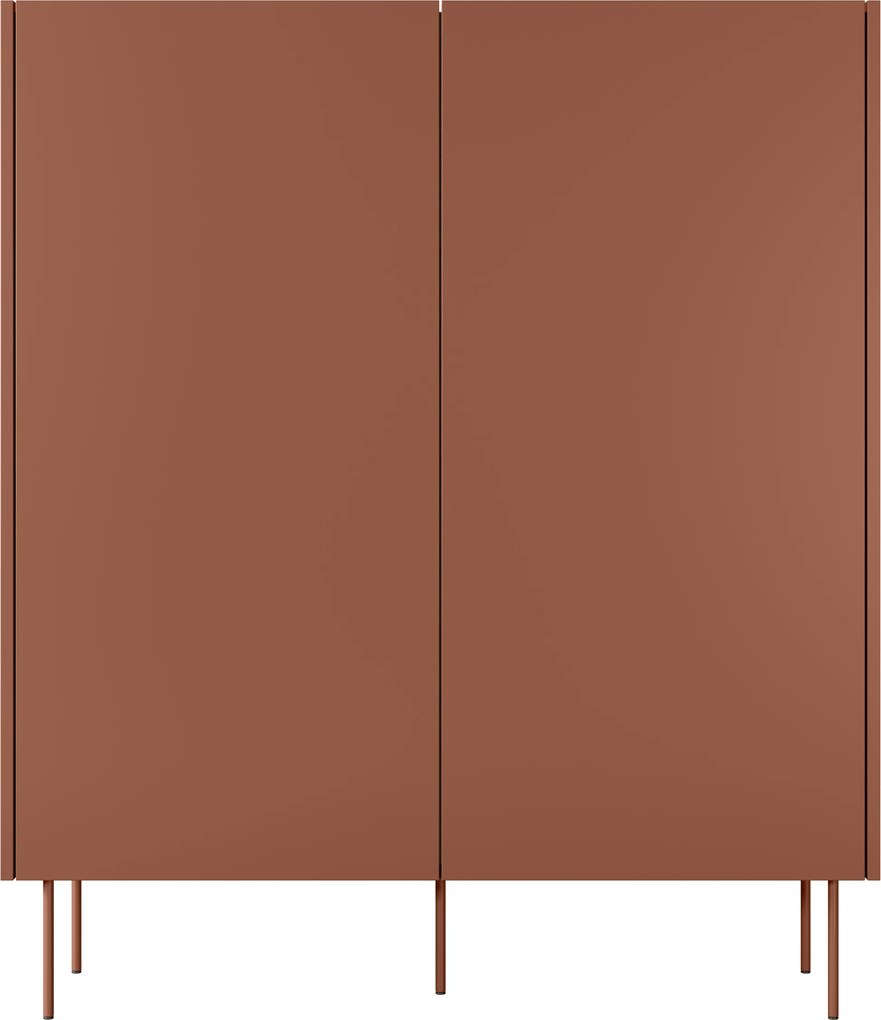 Komoda wysoka Desin 120 cm dwudrzwiowa z ukrytymi szufladami - ceramic red / dąb nagano