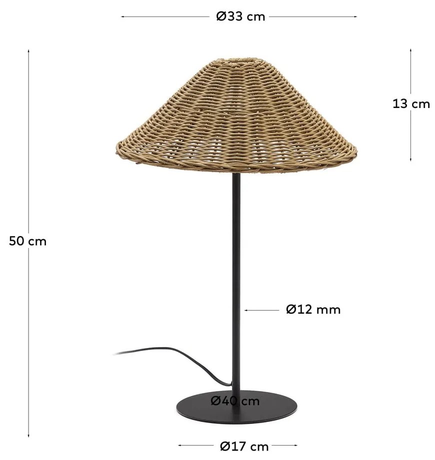 Czarno-naturalna lampa stołowa z rattanowym kloszem (wys. 50 cm) Urania – Kave Home