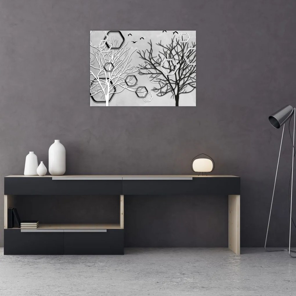 Abstrakcyjny obraz z drzewami (70x50 cm)