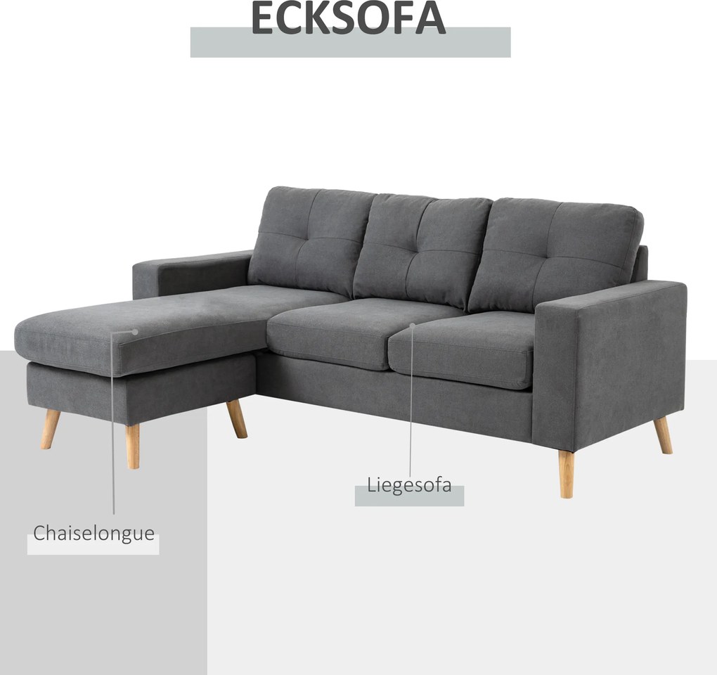 HOMCOM Sofa narożna L kształt Elegancka ciemnoszara Imitacja lnu Przestronna do salonu Wymiary 193x136x85 cm | Aosom PL