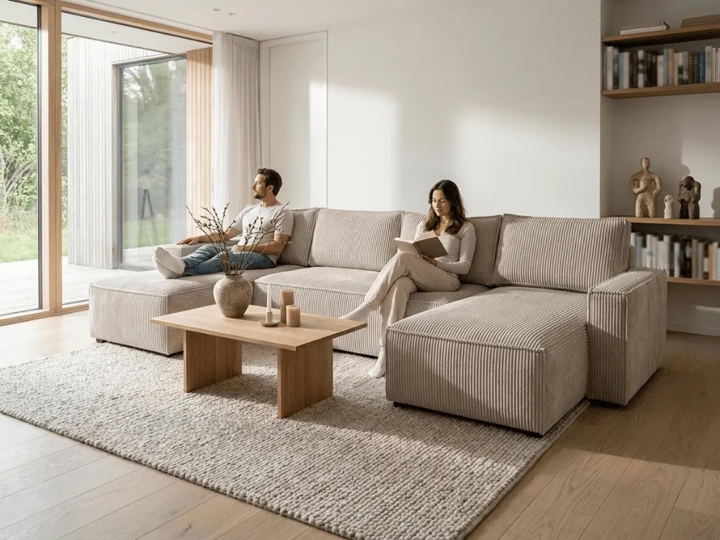 PROMOCJA Beżowy zestaw wypoczynkowy w kształcie U SMART COSARO 295x140 cm II klasa jakościowa