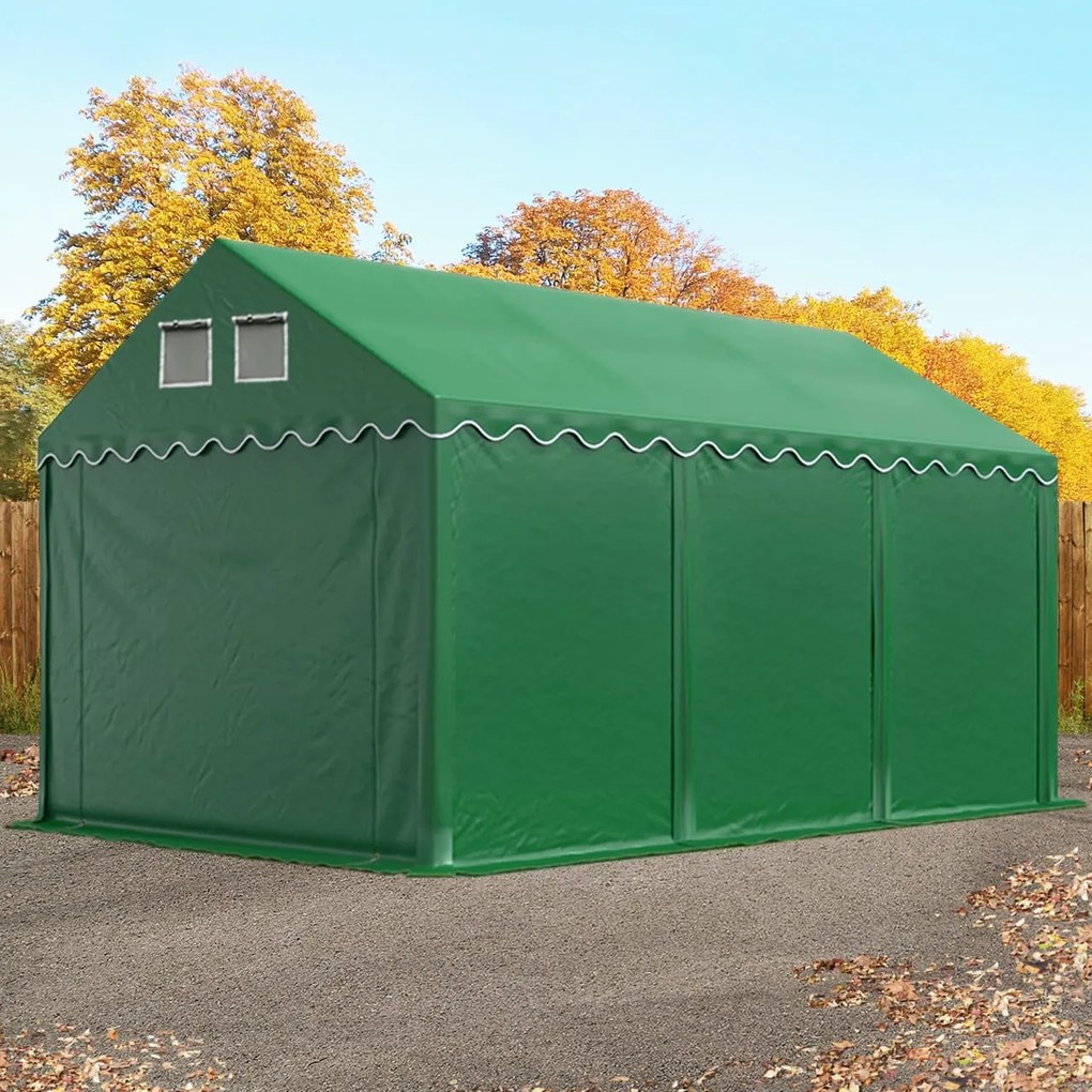 TOOLPORT 4x6m Namiot magazynowy - 2,6 m wysokość ścian bocznych, PVC 800, ciemnozielony, ze statyką (podłoże gruntowe) - (57631)